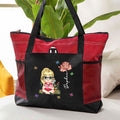 Personalizado Cartoon Charatcer Nacimiento Flor Bolsa de gran capacidad con nombre y bolsillos de malla Cumpleaños Regalo de Navidad para las mujeres
