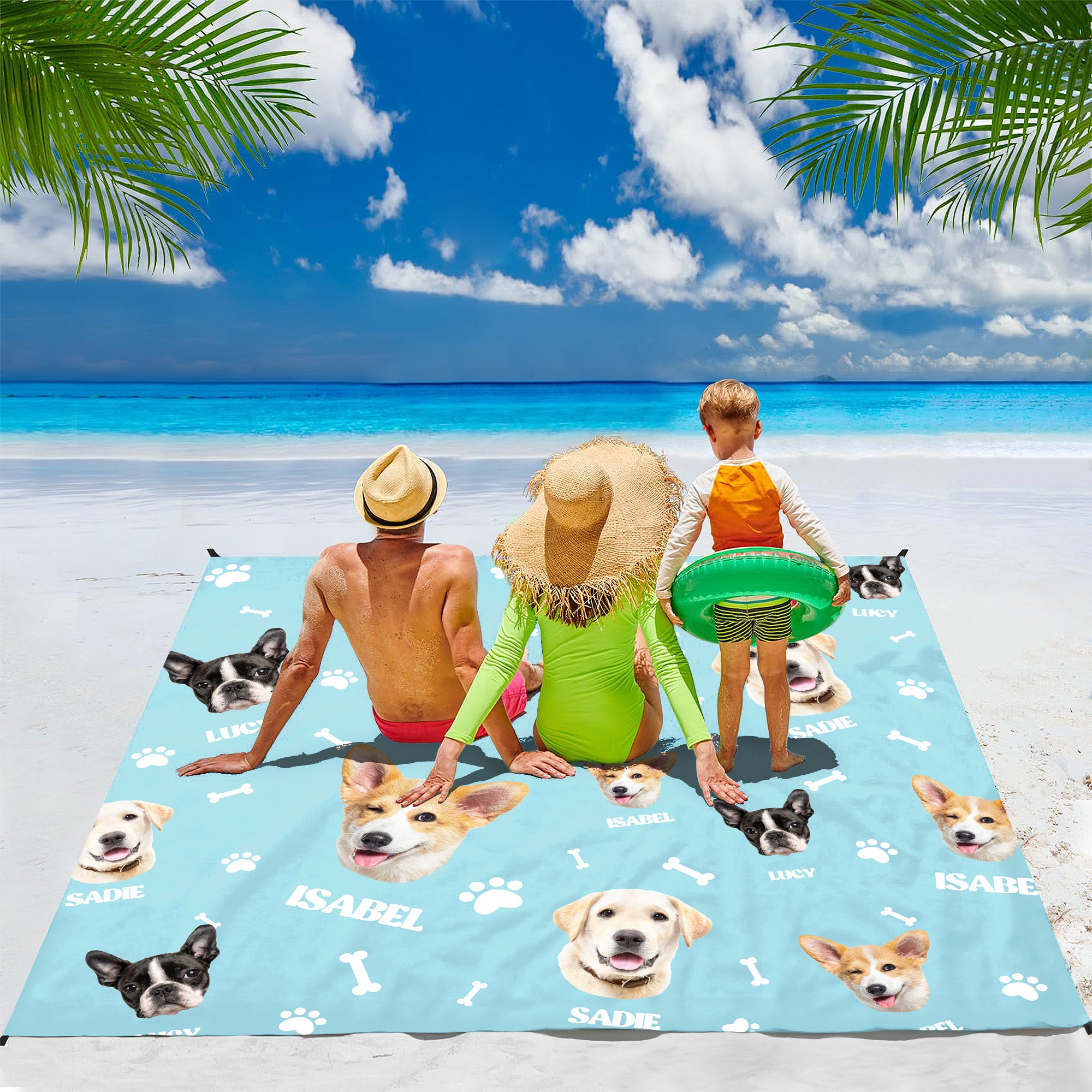 Manta de picnic personalizada con nombre Bones Paw Prints 1-3 Face Photos Regalo para amantes de las mascotas Familia