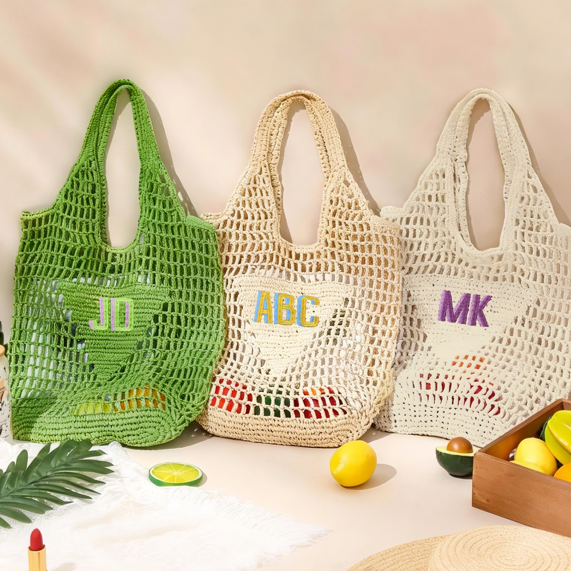 Personalizado Monograma Bordado Diseño Hueco Bolsa Tejida Uso Diario Día de la Madre Cumpleaños Regalo para Mamá Amiga Mujer