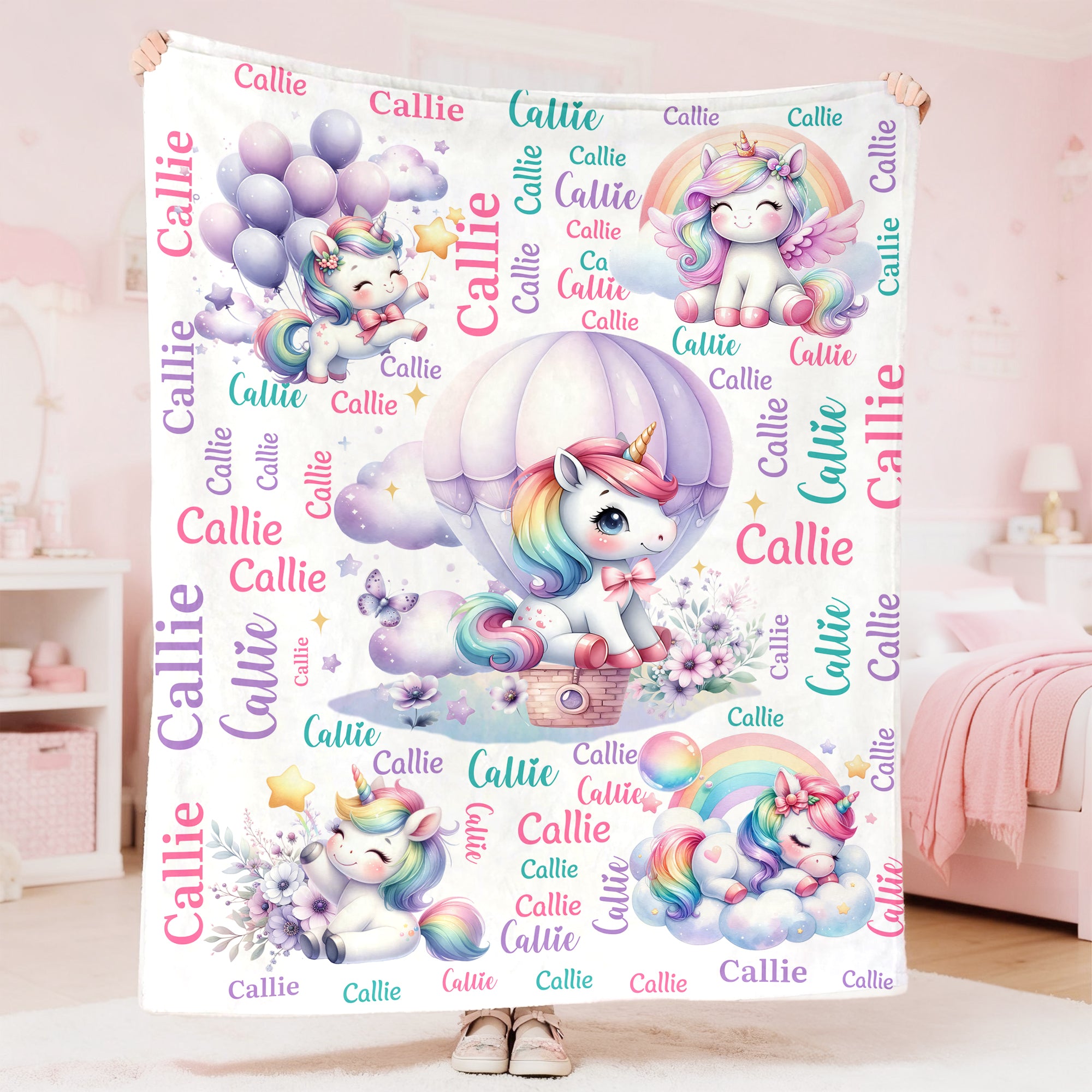Personalizado lindo estrellas arco iris fantasía unicornio suave manta con nombre decoración del hogar regalo de cumpleaños para los niños amantes del unicornio