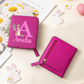 Personalizado lindo Peter conejo inicial de cuero de la PU Bifold bolsillo billetera con múltiples ranuras para tarjetas con nombre de Pascua de regalo para las niñas