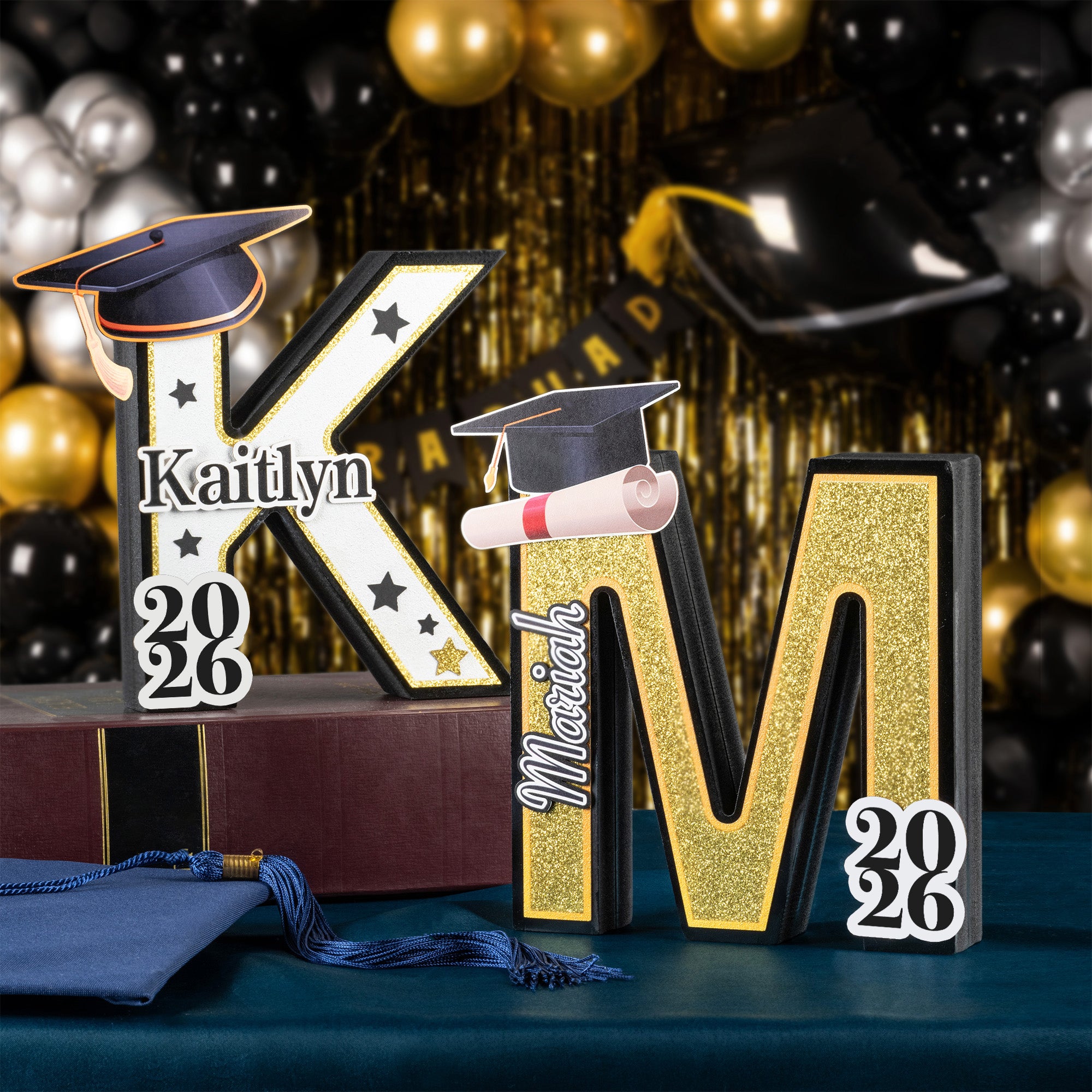 Gorro de Graduación Personalizado 3D Impreso Letra Nombre Signo con Año Fiesta Escritorio Decoración Graduación Agradecimiento Regalo para Graduados Compañeros de Clase