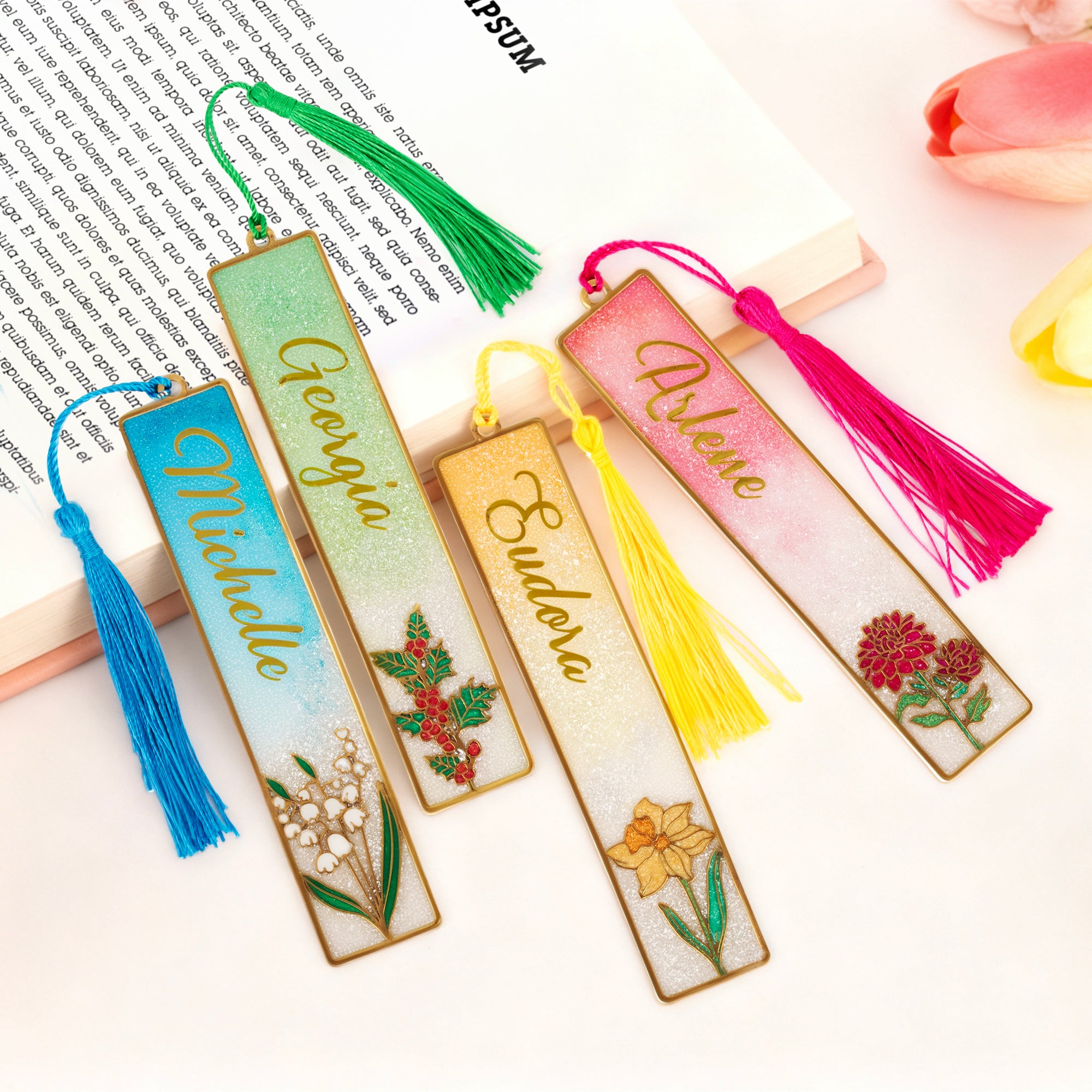 Marcapáginas personalizado con el nombre de la flor de nacimiento y el nombre de la flor de nacimiento para los amantes de los libros Amigos Estudiantes