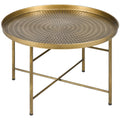 24" Round Hammered Metal Coffee Table with Drop Tray Gold