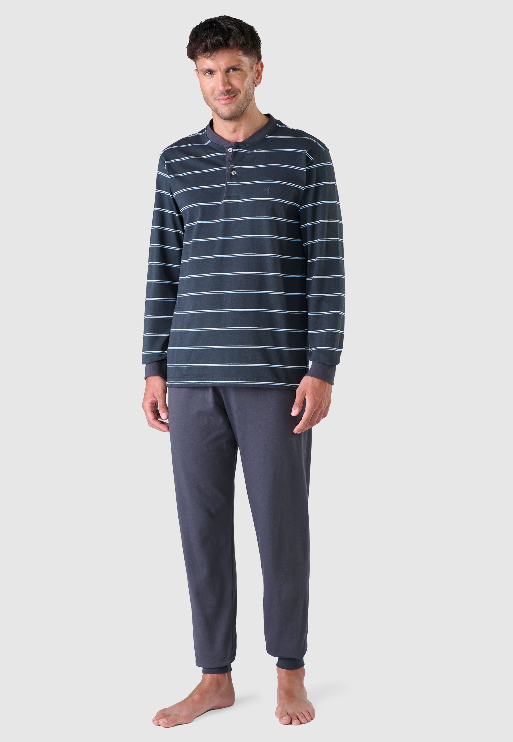 Pijama Hombre Invierno Premium Tapeta Algodón Punto - Gris 55025_22