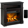 32" Electric Fireplace Heater with Mantel, Adjustable Flame & Remote Control, 700W/1400W, Brown