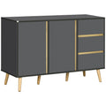 Modern Kitchen Cupboard with Double Doors and 3 Drawers, Adjustable Shelves, Dark Grey