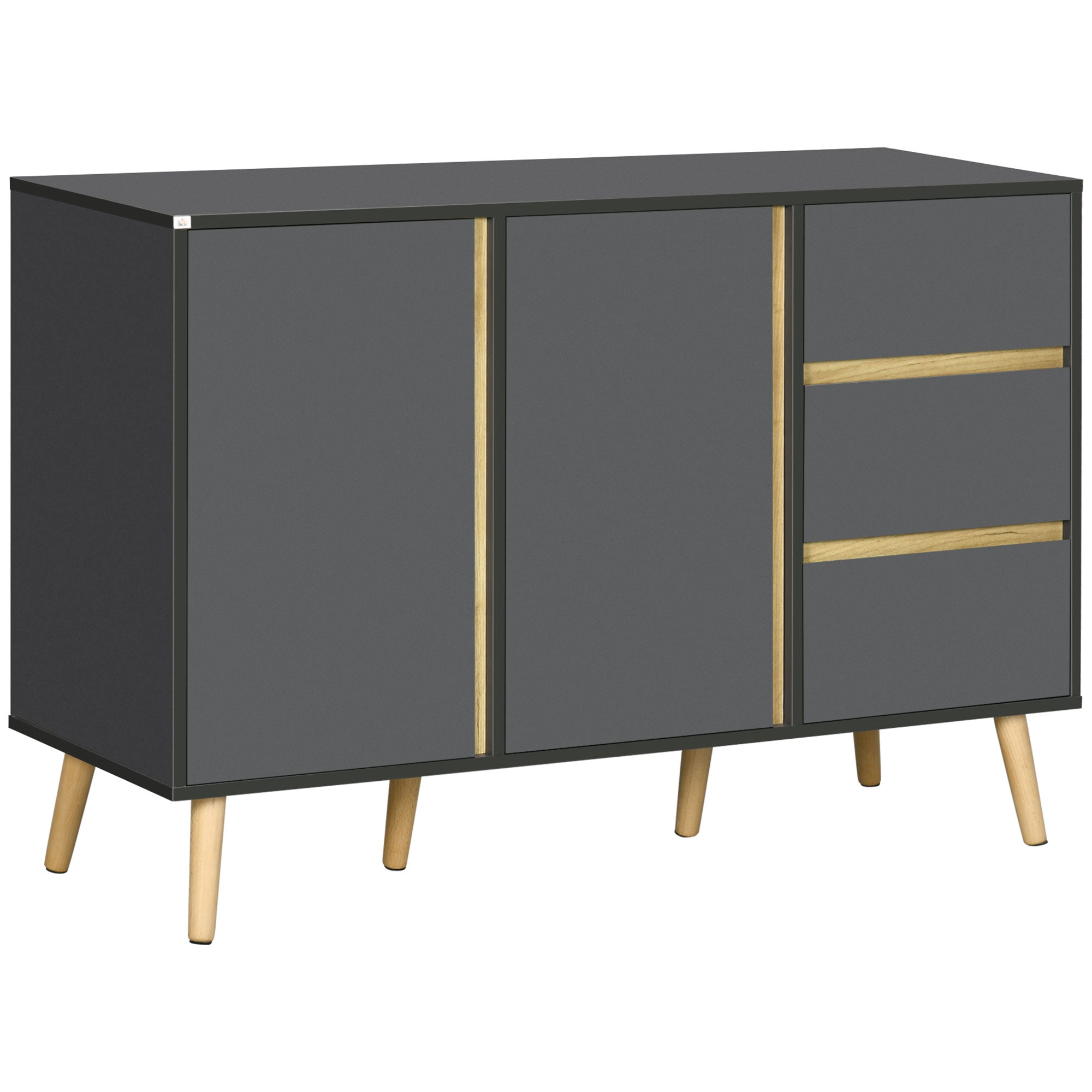 Modern Kitchen Cupboard with Double Doors and 3 Drawers, Adjustable Shelves, Dark Grey