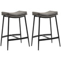 Industrial Bar Stools Set of 2, Microfibre Bar Chairs with Curved Seat, Grey