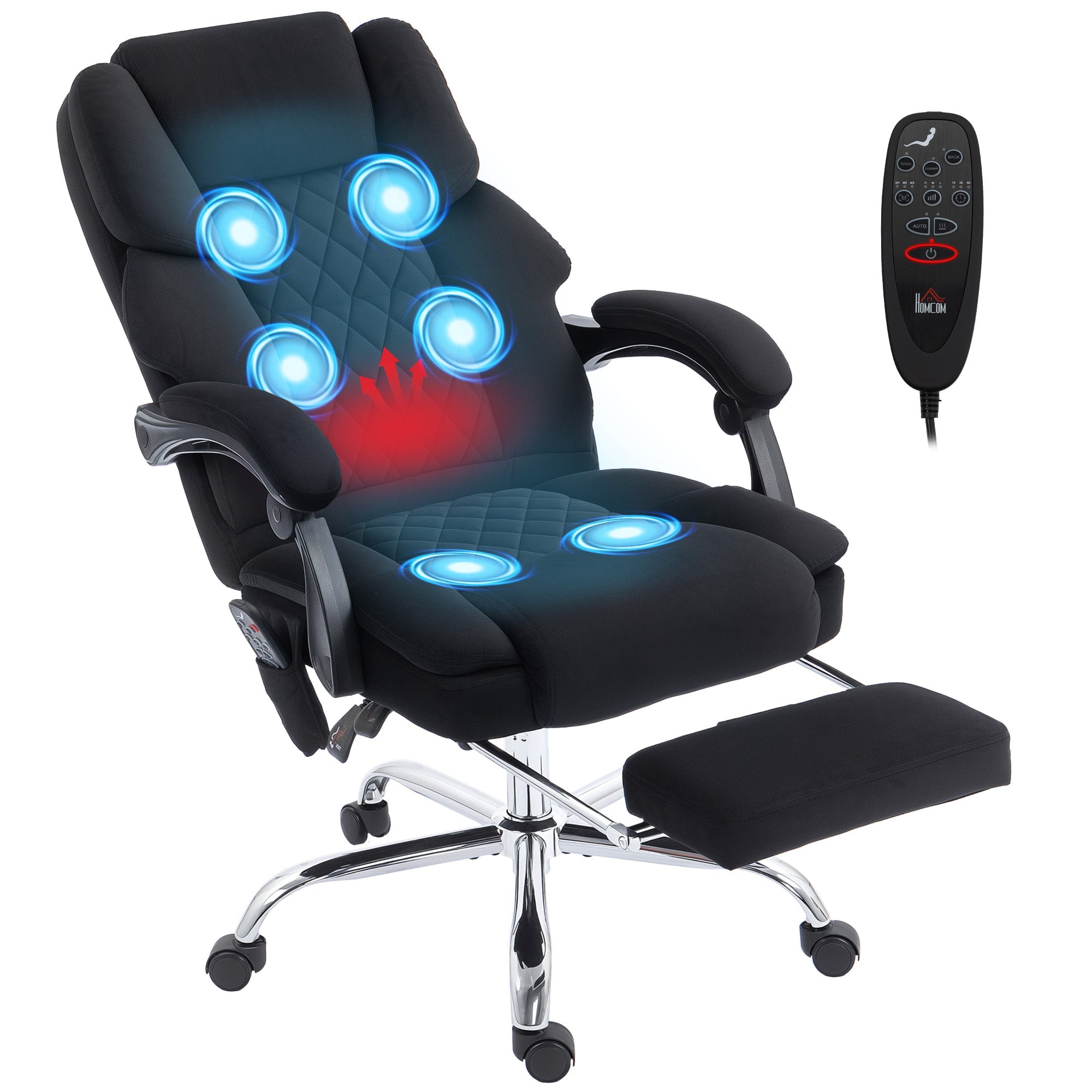 6-Point Vibration Massage Recliner Chair with Footrest & Rocking, Black