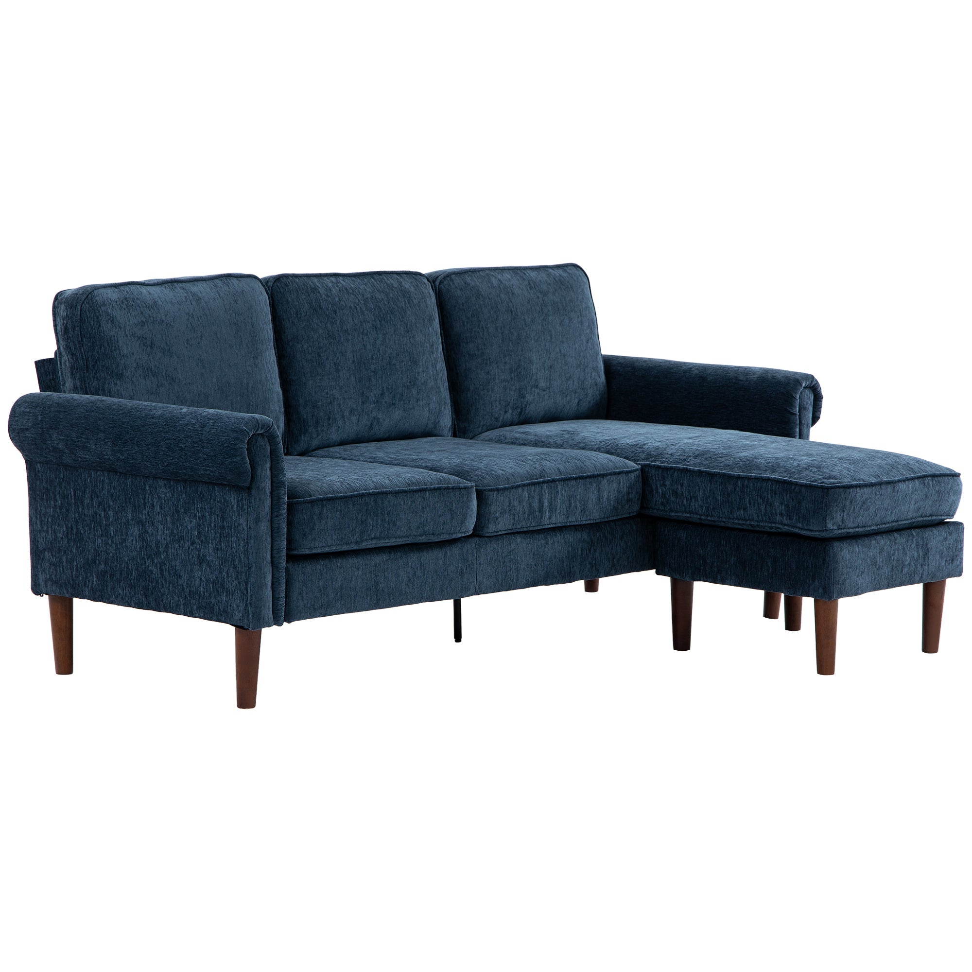Convertible 3-Seater Sectional Sofa with Reversible Chaise Chenille, Dark Blue