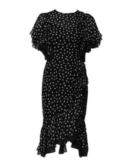 Women's Black White Lace Polka Dot Chiffon Dress And Silk Cotton Nylon