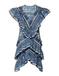 Women's Blue Patterned Layered Short Sleeves Mini Dress