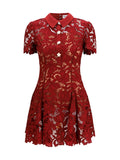 Self-Portrait Floral Lace Dress — Red