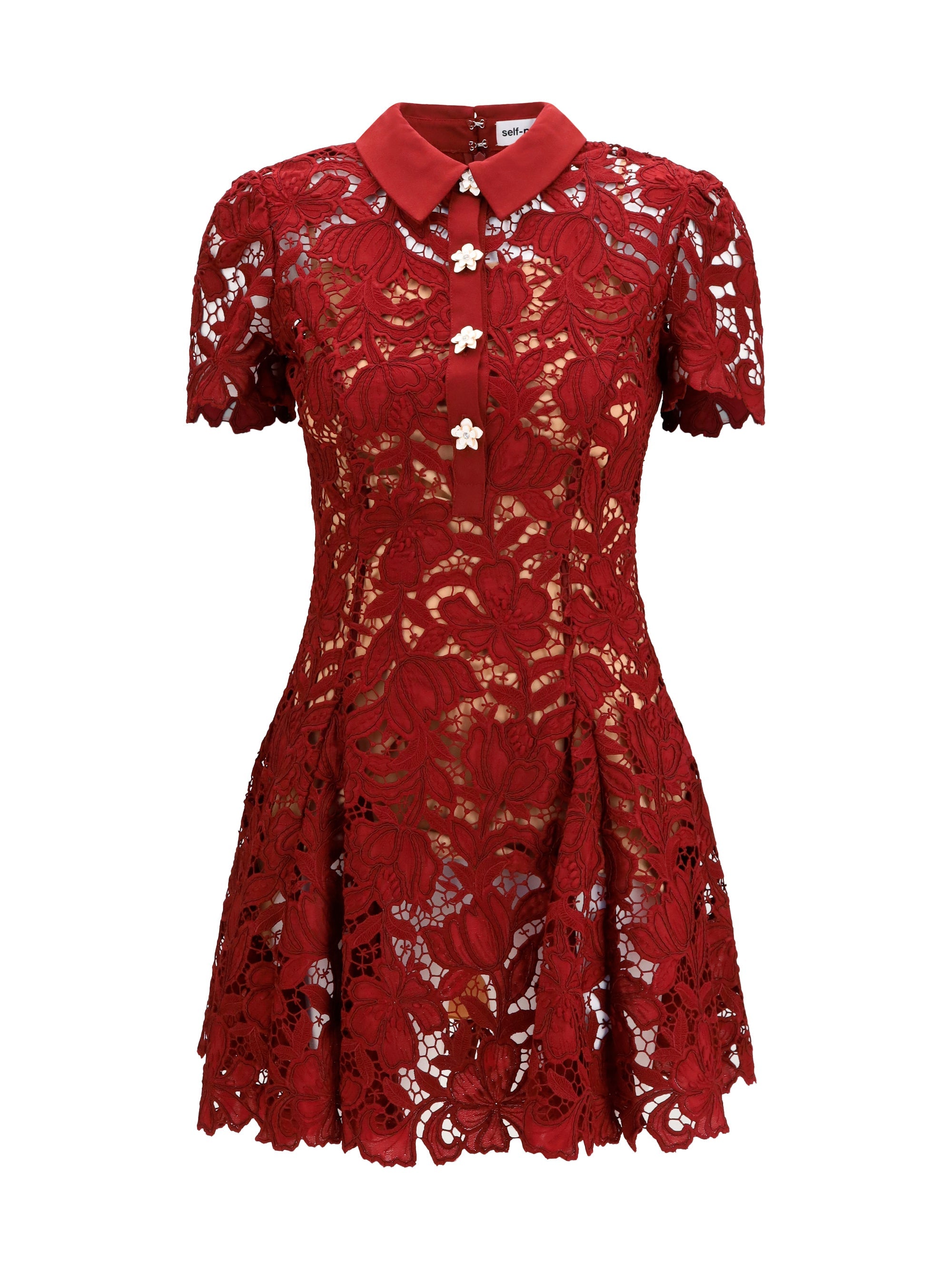 Self-Portrait Floral Lace Dress — Red