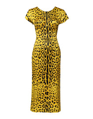 Women's Yellow Polyester Leopard Midi Sheath Dress And Elastane