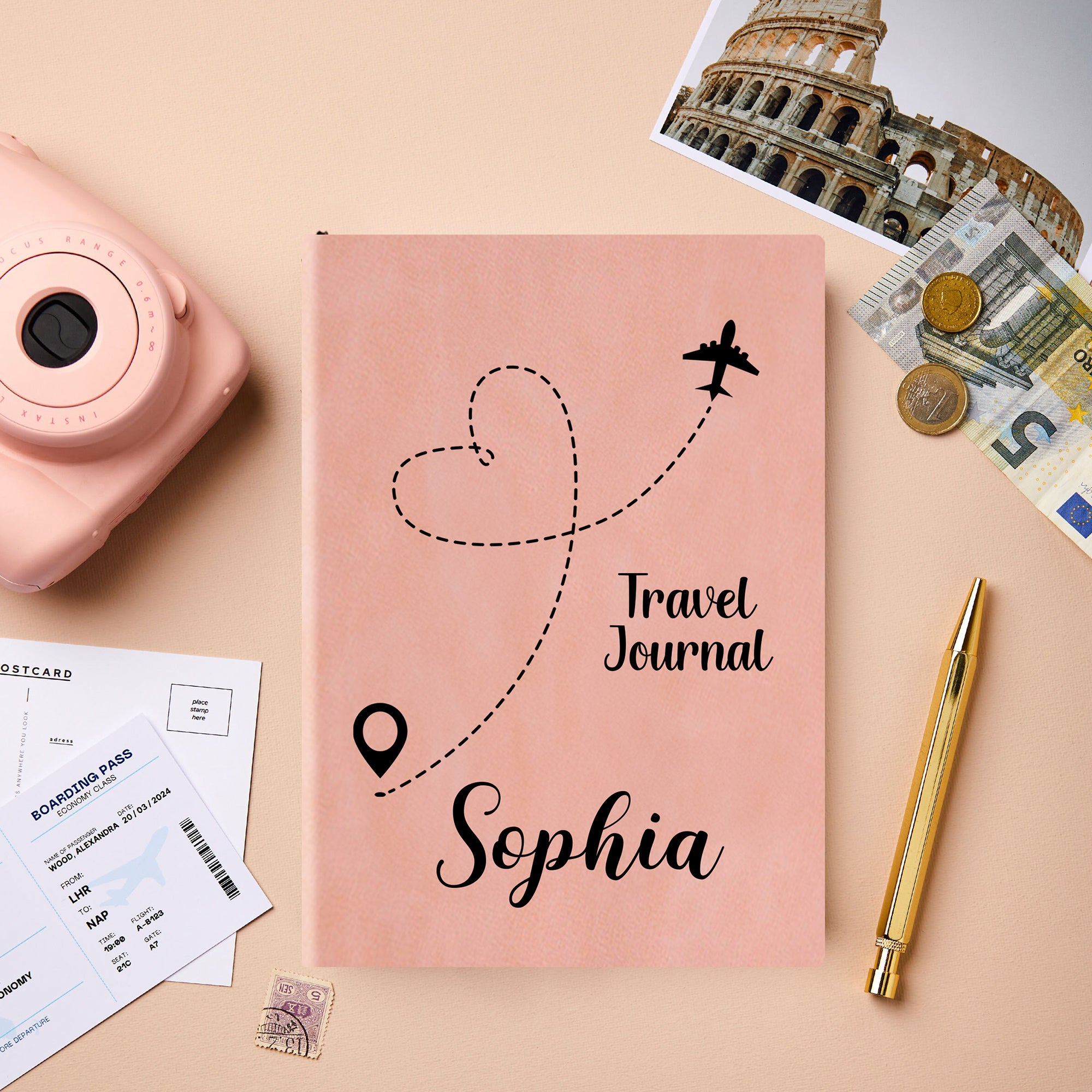 Cuaderno de piel A5 con nombre y 100 páginas rayadas para uso diario Regalo de cumpleaños para los amantes de los viajes