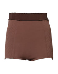 Women's Brown Viscose High Waisted Hot Pants Shorts Silk Nylon Elastane