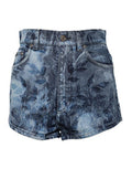 Women's Blue Floral Print Denim Cotton Hot Pants Shorts Black Elastane