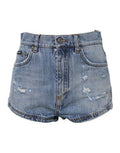 Women's Blue Logo Plaque Denim Cotton Hot Pants Shorts Elastane
