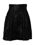Women's Black Floral Embroidery Silk High Waist Shorts Cotton Polyester