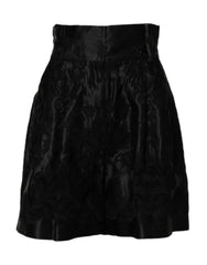 Women's Black Floral Embroidery Silk High Waist Shorts Cotton Polyester