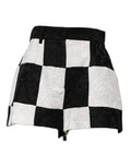 Women's Floral Brocade Shorts Black Polyester Cotton Acetate Trousers