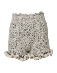 Women's Metallic Bouclé Knit Cashmere Ruffled Shorts White