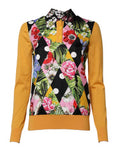 Women's Multicolor Floral Long Sleeves Polo Top Cashmere Silk Nylon