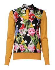 Women's Multicolor Floral Long Sleeves Polo Top Cashmere Silk Nylon