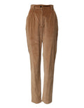 Women's Brown Cotton Corduroy Tapered Pants Elastane