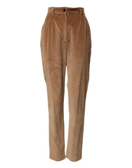 Women's Brown Cotton Corduroy Tapered Pants Elastane