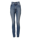 Women's Blue Washed Skinny High Waist Denim Jeans Light Cotton Elastane Clothing