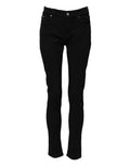 Women's Black Cotton Logo Skinny Mid Waist Denim Jeans Elastane Clothing