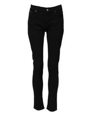 Women's Black Cotton Logo Skinny Mid Waist Denim Jeans Elastane Clothing