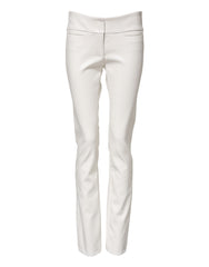 Women's White Polyurethane High Waist Tapered Pants Viscose