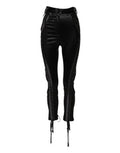 Women's Black Lace Details High Waist Skinny Pants Acetate Nylon Silk Elastane