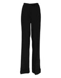Women's Black Wool High Waist Flared Pants Virgin Elastane