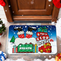 Felpudo personalizado Santa Stop Here Chimney Santa Claus con nombre Decoración del hogar Regalo de Navidad para un amigo de la familia