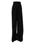 Women's Black Cotton Highwaist Wide Leg Pants Elastane