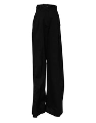Women's Black Cotton Highwaist Wide Leg Pants Elastane