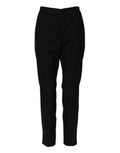 Women's Black Wool High Waist Tapered Pants Virgin Elastane