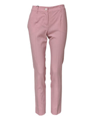 Women's Pink Wool High Waist Tapered Pants Virgin Elastane