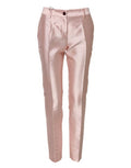 Women's Pink Satin High Waist Tapered Pants Silk
