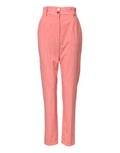 Women's Pink High Waist Tapered Dress Pants Polyester Viscose Elastane