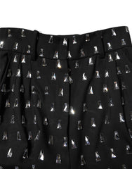 Women's Black Crystal Embellished Wide Leg Pants Virgin Wool Elastane