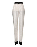 Women's High-Waist Straight Polyester-Silk Trousers White