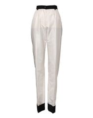 Women's High-Waist Straight Polyester-Silk Trousers White