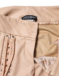 Women's Beige Lace Details Mid Waist Skinny Pants Polyurethane Polyester