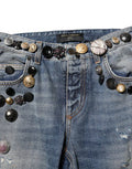 Women's Blue Embellished Tattered Skinnydenim Jeans Cotton Clothing
